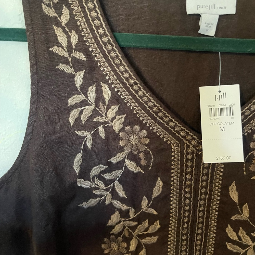 J.JILL Pure Jill Embroidered Dark Brown Sleeveless Dress - Picture 6 of 11